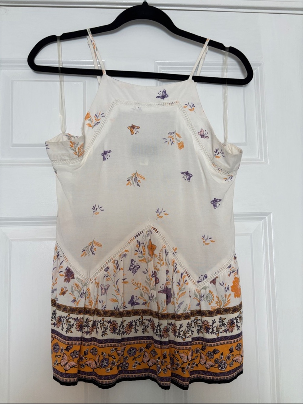 Blue Rain Cream Floral Spaghetti Strap Camisole with Purple & Mustard Accents